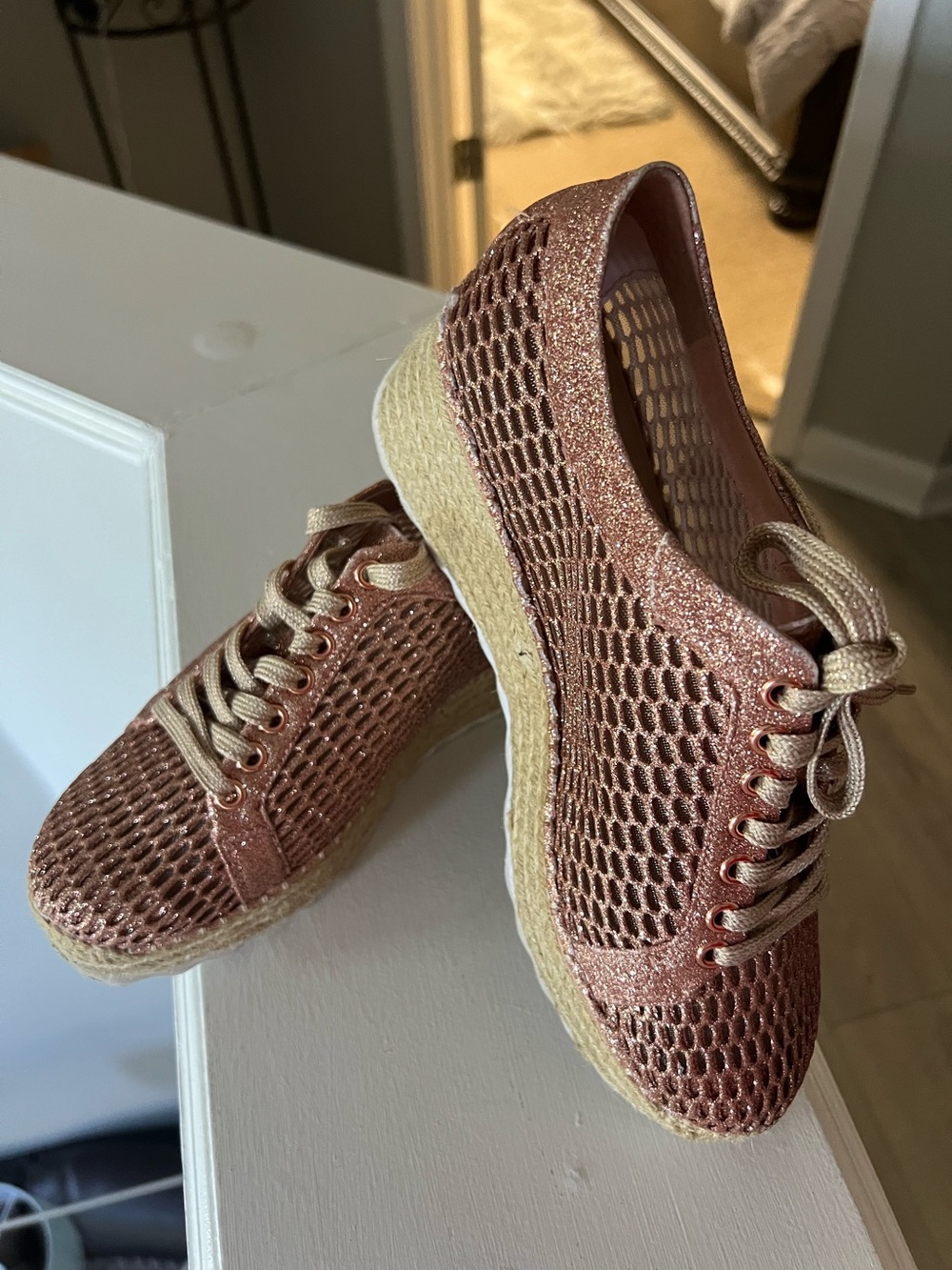 Women’s Glitter Mesh Espadrille Sneaker - Rose Gold